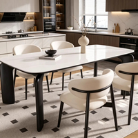 Table à manger moderne minimaliste en pierre frittée entièrement soutenue, convertible en table ronde ou rectangulaire, avec chaises de salle à manger