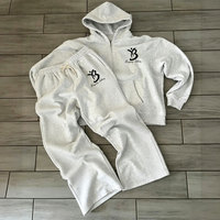 Ensemble survêtement d'hiver personnalisé imprimé avec bandes latérales, 100% coton, pantalon de survêtement évasé et sweat à capuche pour homme