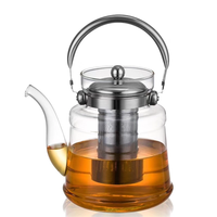 Bouilloire en verre borosilicate de 1800 ml (61 oz) pour cuisinière à gaz, avec sifflet, résistante à la chaleur, grande capacité, transparente