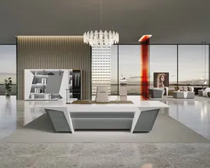 Luxusdesign CEO-Büromöbel, moderne weißglänzende Oberfläche und drahtlose Aufladung, eine ideale Wahl für Führungskräfte.