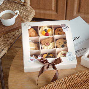 Cajas de pastel de tamaño personalizado 4/6/9 rejilla insertar panadería cartón papel para llevar postre contenedor para goma de mascar <span class=keywords><strong>Sushi</strong></span> repujado - Product Image 1