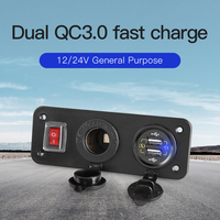 Chargeur de voiture 12V 24V, panneau double 18W QC3.0 USB, chargeur rapide, prise allume-cigare, prise de courant avec interrupteur marche/arrêt
