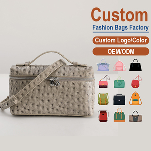 Ostrich-Embossed <b>Leather</b> Box Crossbody Bag, OEM/ODM Custom Factory, Women's Structured Cosmetic Purse - Product Image 1