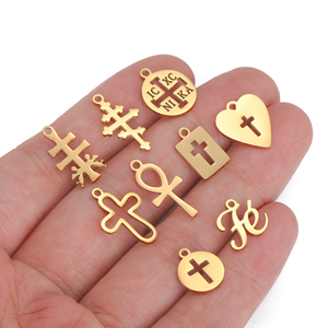 Colgantes Religiosos de Cruz Ortodoxa, Redondos, Cuadrados y con Forma de Corazón, de Acero Inoxidable, para Hacer Joyería y Collares - Product Image 4