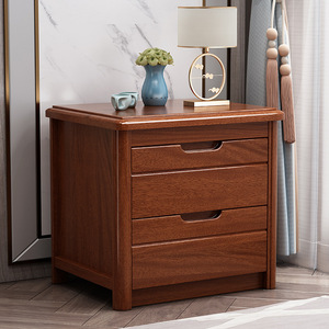 Dazhang Jiaju Modern Minimalist Solid Wood Nightstand With <b>Drawers</b> Bedroom Storage Cabinet <b>Walnut</b> Finish - Product Image 2