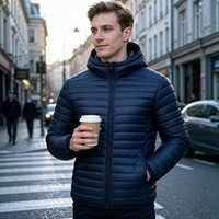 `Veste d'hiver courte matelassée à capuche homme, multi‑poches zippées, style extérieur décontracté, vente en gros OEM ODM`