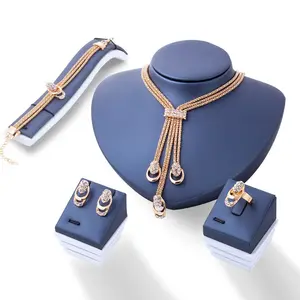 Dubai gold luxury jewelry sets bridal fashion zirconia necklace earring sets for women weeding