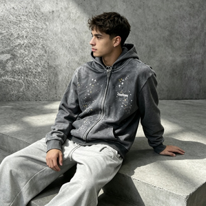 Sudadera con capucha de diseñador personalizada para hombre, estilo streetwear, 450 g/m², felpa francesa, vintage, con efecto desgastado, lavado ácido, con cremallera - Product Image 1