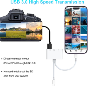 เครื่องอ่านการ์ด SD สำหรับ iPhone iPad, อะแดปเตอร์ USB L เป็น USB 5-in-1 พร้อมตัวอ่านการ์ด SD/TF, อะแดปเตอร์ USB 3.0, เครื่องอ่านเมมโมรี่การ์ด - Product Image 5