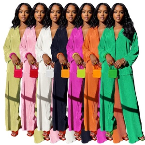 Completo <span class=keywords><strong>donna</strong></span> taglie forti 2 pezzi Casual manica lunga <span class=keywords><strong>pantaloni</strong></span> larghi in maglia modello solido all'ingrosso vestito da ufficio estivo da <span class=keywords><strong>donna</strong></span> - Product Image 1