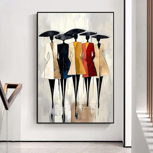 Hand Painted Grey Beige Black <strong>Women</strong> With Unbralle Canvas Artwork Special Design Decor Gray Red People Walking <strong>Oil</strong> <strong>Painting</strong> - Product Image 2