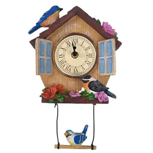 Reloj de pared de pájaro de resina pintado a mano, figurita para decoración interior y exterior