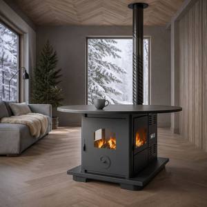 Stufa Circolare Compatta Fangran 120Y 8kW, Caminetto a Doppia Alimentazione <span class=keywords><strong>Pellet</strong></span> e Legna per Riunioni Familiari 60m² - Product Image 1