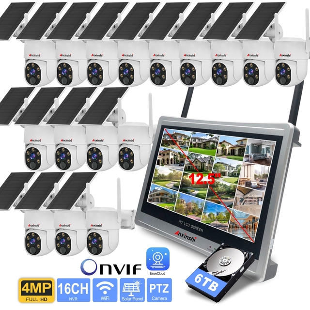 4MP Human Detection Security System: 16CH Solar PTZ Cameras + Wireless NVR Monitor W/ 2-Way Audio
