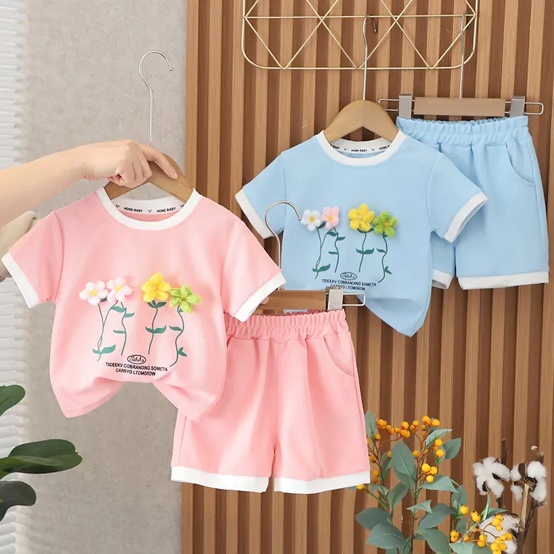 Atacado roupas do bebê Casual Summer Toddler Girl Fashion Clothing Set conjuntos de roupas meninas