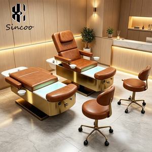 Fauteuil-lit de lavage multifonctionnel de luxe doré pour salon de spa, réglable électriquement, avec bac à shampoing et baignoire spa pour les pieds - Product Image 1