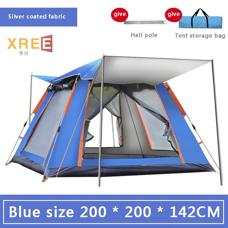 3-4 person four sided tent silver glue blue