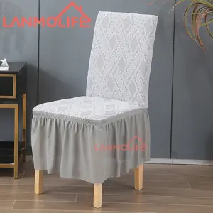 Good Sales Nordic Rattan Skirt Jacquard Chair Cover Plain Banquet Chair Hotel Party Wedding 4 Seasons General Chair Cover