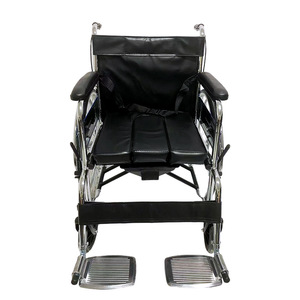 Fauteuil roulant manuel 24 pouces avec pneus solides en PU sans air, en acier carbone noir, léger, pliable, confortable pour personnes âgées et handicapées - Product Image 1