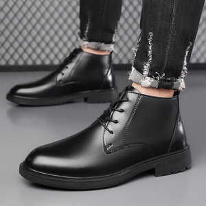 Bottes Martin pour Hommes en Cuir Véritable, Bout Rond, Talon Plat, Semelle Extérieure Antidérapante en Caoutchouc, Doublure en Microfibre, Style Uni, Idéales pour le Travail et les Affaires - Product Image 3