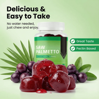 Gummies OEM/ODM pour la Prostate et la Croissance Capillaire à base de Palmier Nain – Complément Végétal pour la Prostate, 60 Gummies/Flacon, 2 Gummies par Portion