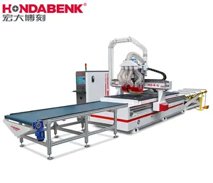 Router CNC dengan sistem pemuatan dan pembongkaran otomatis, Router CNC pertukangan mesin Nesting CNC untuk furnitur panel