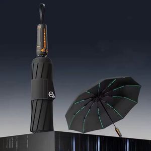 Parapluie de voyage moderne en tube de fer entièrement automatique à trois plis pour hommes, diamètre ouvert 105 cm, revêtement noir, 8 baleines, grande taille - Product Image 1