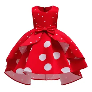 Gaun anak perempuan modis 2024 baju anak-anak gaun pesta pernikahan anak perempuan gaun Natal Tule pita motif polkadot