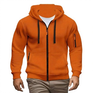 Sudadera Unisex con Capucha y Cierre de Cremallera, Color Gris Sólido, con Bolsillo Tipo Canguro, Corte Regular Informal, 100% Algodón, Servicio OEM - Product Image 3