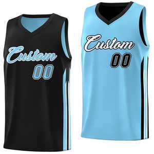 Camiseta de Baloncesto Personalizada de Doble Cara en Negro y Azul Claro para Entrenamiento - Product Image 1