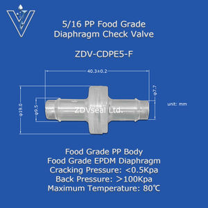 ZDVseal 3/8 Barb Foods Safe <span class=keywords><strong>Medical</strong></span> Válvula de retención unidireccional para tubos de manguera de 8mm Válvulas de no retorno de diafragma EPDM - Product Image 3