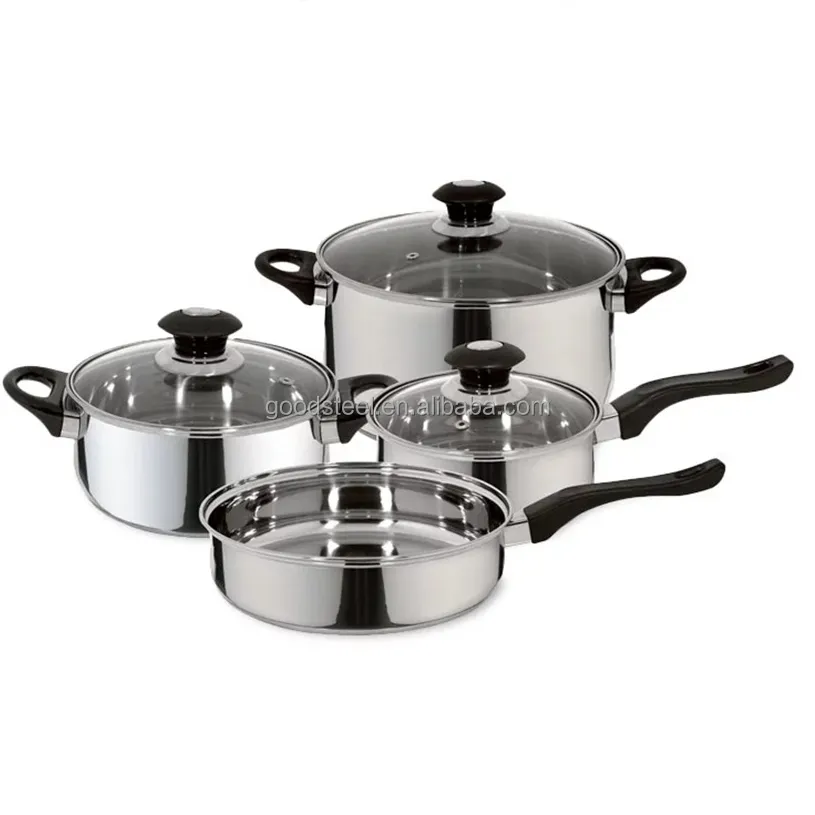 Essentials Premium Rvs Set Van 7Pc Pannenset Silver & Black Gourmet Inductie Kookplaat