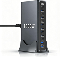Stasiun Pengisian Daya Desktop Multi Port GaN4 1300W dengan Layar Digital 8PD140W+2PD100W+2QC30W Pengisi Daya USB C Cepat Adaptor Daya Laptop