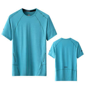 Camiseta atlética de gimnasio para hombre Ice Cool Dry 85% Nylon 15% Spandex tela entrenamiento Fitness gimnasio deportes Camiseta básica para hombres ropa deportiva - Product Image 3