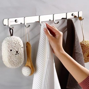 Crochets muraux en acier inoxydable Jianghu Hui, 6 crochets, sans perçage, porte-serviettes pour salle de bain et cuisine, style moderne minimaliste - Product Image 1