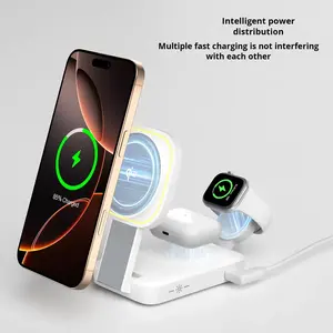 <span class=keywords><strong>Chargeur</strong></span> sans fil magnétique 3-en-1 en métal pour téléphones certifiés QC4.0 15W et station de charge pour montres connectées, compatible et certifié ROHS - Product Image 5