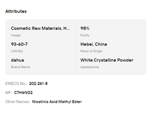 Nicotinate de méthyle à 98% de pureté, CAS 93-60-7, cristallin blanc, ingrédient éclaircissant pour la peau, pour formule de soin du visage - Product Image 6