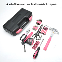 Ensemble d'outils de réparation domestique compact de 58 pièces, ensemble d'outils à main professionnels pour mécaniciens, boîte à outils rose