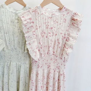 Váy voan xếp ly cổ tròn tay bồng dáng xòe eo cao tôn dáng in họa tiết dành cho nữ - Product Image 5