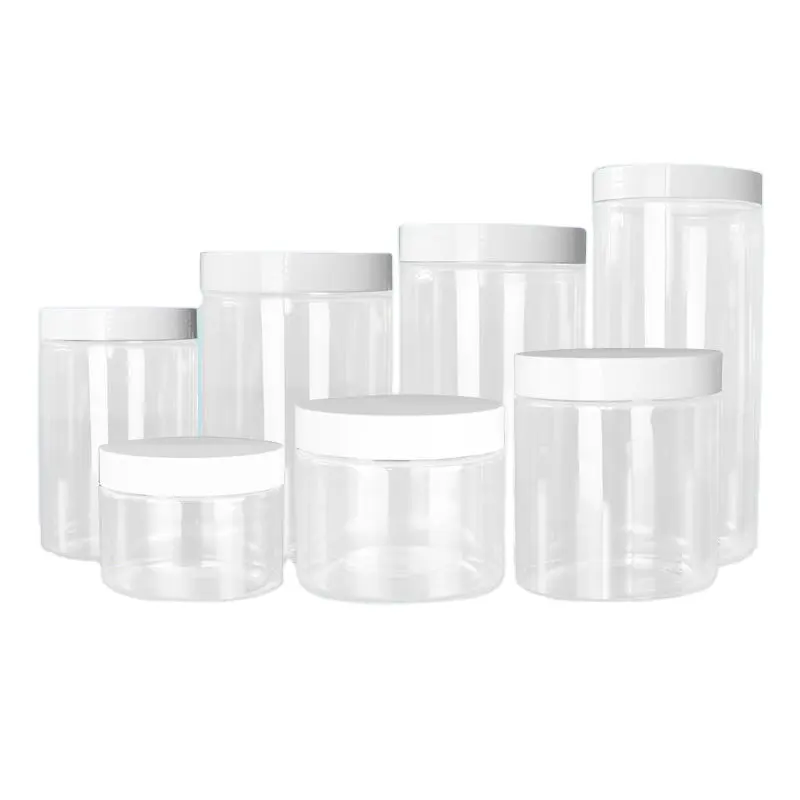 250ml-1000ml PET vaso di plastica vuoto vasi contenitore artigianato alimentare coperchio trasparente vite di stoccaggio ricaricabile faccia trasparente latta coperchi bianchi