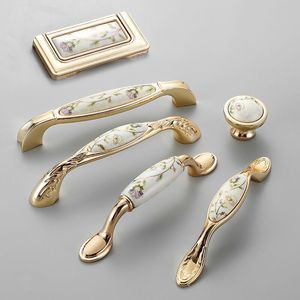 Antique Style Storage Cabinet Classical Golden Pattern Ceramic Handles Home Decor - Product Image 5