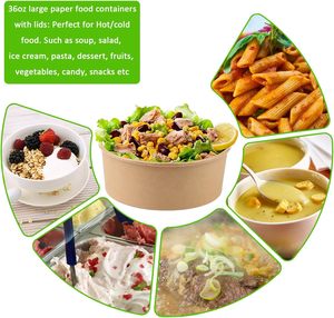 Cuencos de ensalada de papel desechables de 500-1400ML de grado alimenticio biodegradable respetuoso con el medio ambiente con impresión personalizada con tapa - Product Image 6