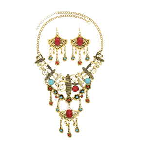 Conjunto de Collar <span class=keywords><strong>y</strong></span> Pendientes de Borlas Plateados en Aleación Estilo Bohemio Vintage para Mujer, Joyería Tribal para Bodas <span class=keywords><strong>y</strong></span> Fiestas - Product Image 1