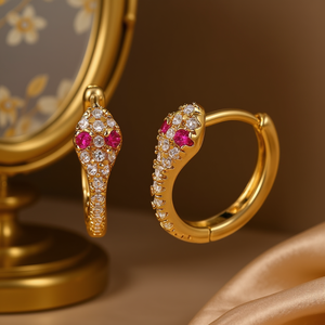 Pendientes de aro con forma de serpiente en oro E4153 con rubí y diamantes engastados en forma de garra, joyería clásica de moda para fiestas para mujer - Product Image 2