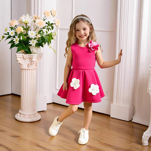Abiti Estivi Casual per <span class=keywords><strong>Bambini</strong></span> 2026, Vestito Senza Maniche con Applicazioni Floreali, Bellissimo Abito da Bambina per Compleanno - Product Image 1