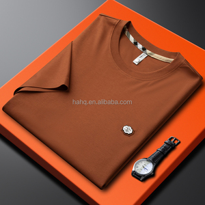 Camiseta de manga corta de moda de algodón puro con cuello redondo para hombre de gama alta, ropa de hombre con icono pequeño de moda 2025 - Product Image 3