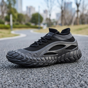 Chaussures de course pour hommes respirantes avec doublure en maille, rehaussantes, à lacets, polyvalentes pour le printemps/l'automne en extérieur - Product Image 2