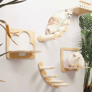 Arbre à chat en bois écologique de luxe avec plate-forme de nuages de saut de nid de sisal fixée au mur et griffoir de jouet d'Halloween - Product Image 5
