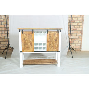 Comptoir de bar Muro en bois blanc et naturel avec portes coulissantes et étagères de rangement pour vin - Product Image 2