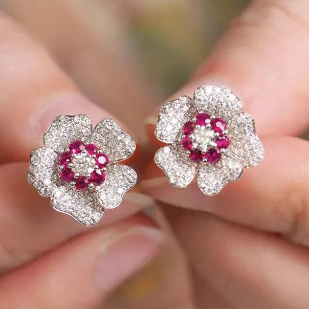 CAOSHI Flower Heart Design Hot Trendy Silver Plated Stick Earring 2024 Cubic Zirconia Wedding Fashion Jewelry Stud Earring Women
